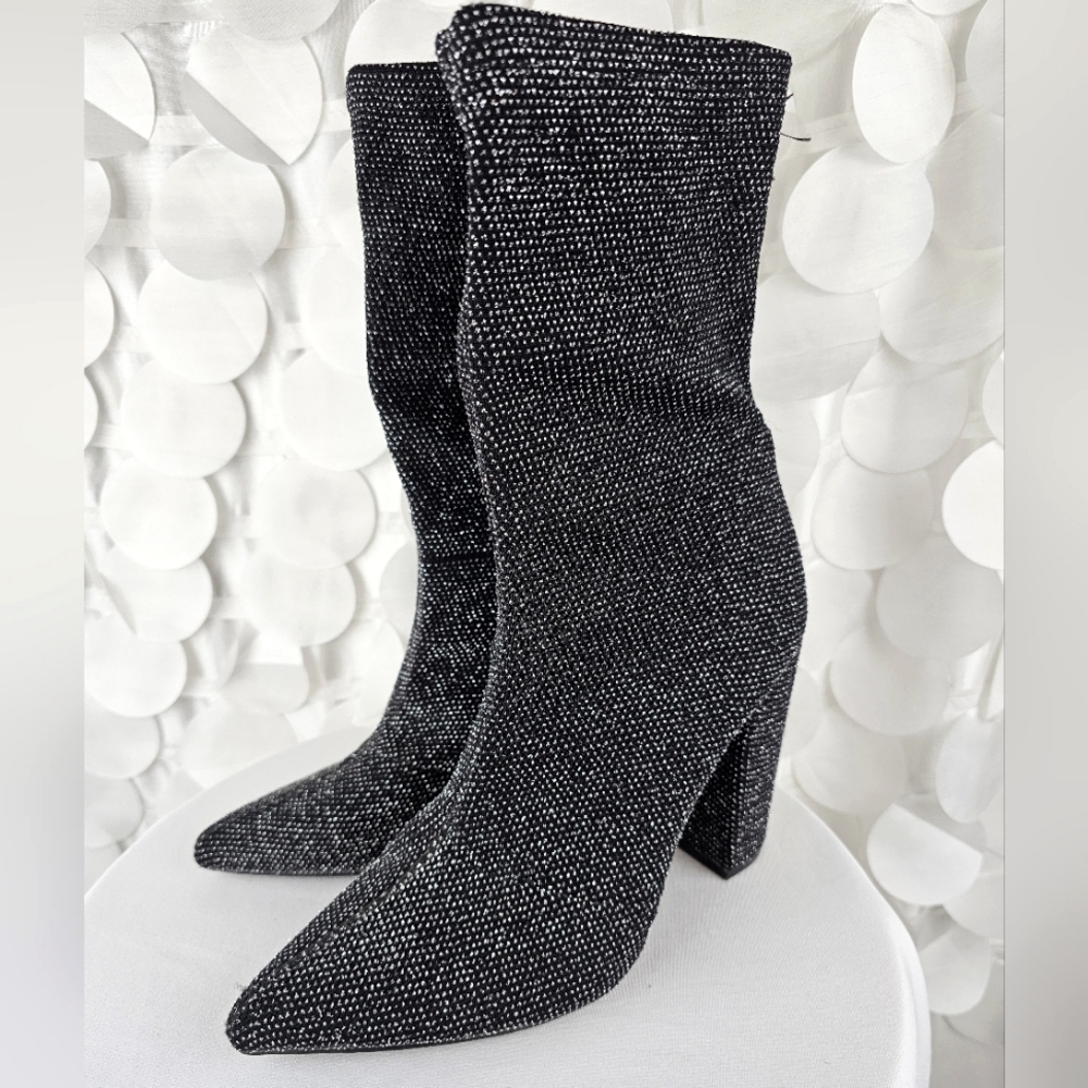 Shoe Dazzle Black Glitter Knit Sock Booties